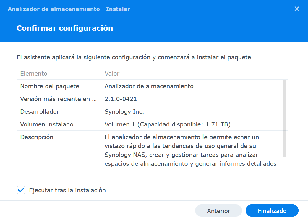 Finalizar la instalación de aplicación en Synology