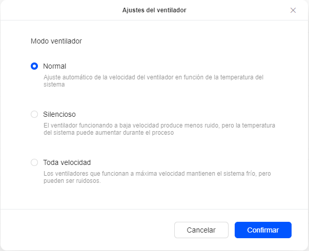 Ajustes del ventilador
