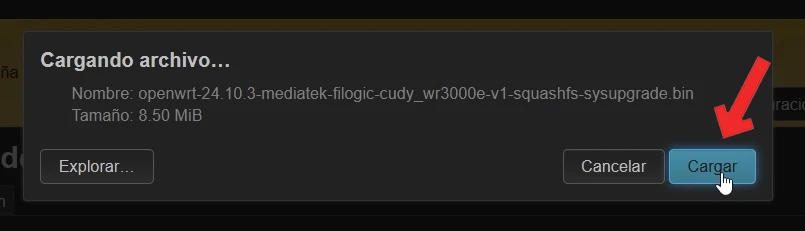 Cargar actualización de firmware